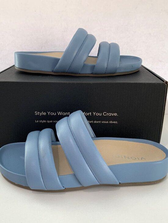 Vionic Shoes - Vionic Mayla Slip On Sandals Double Puffy Strap Slides Blue Shadow Size 7 NEW